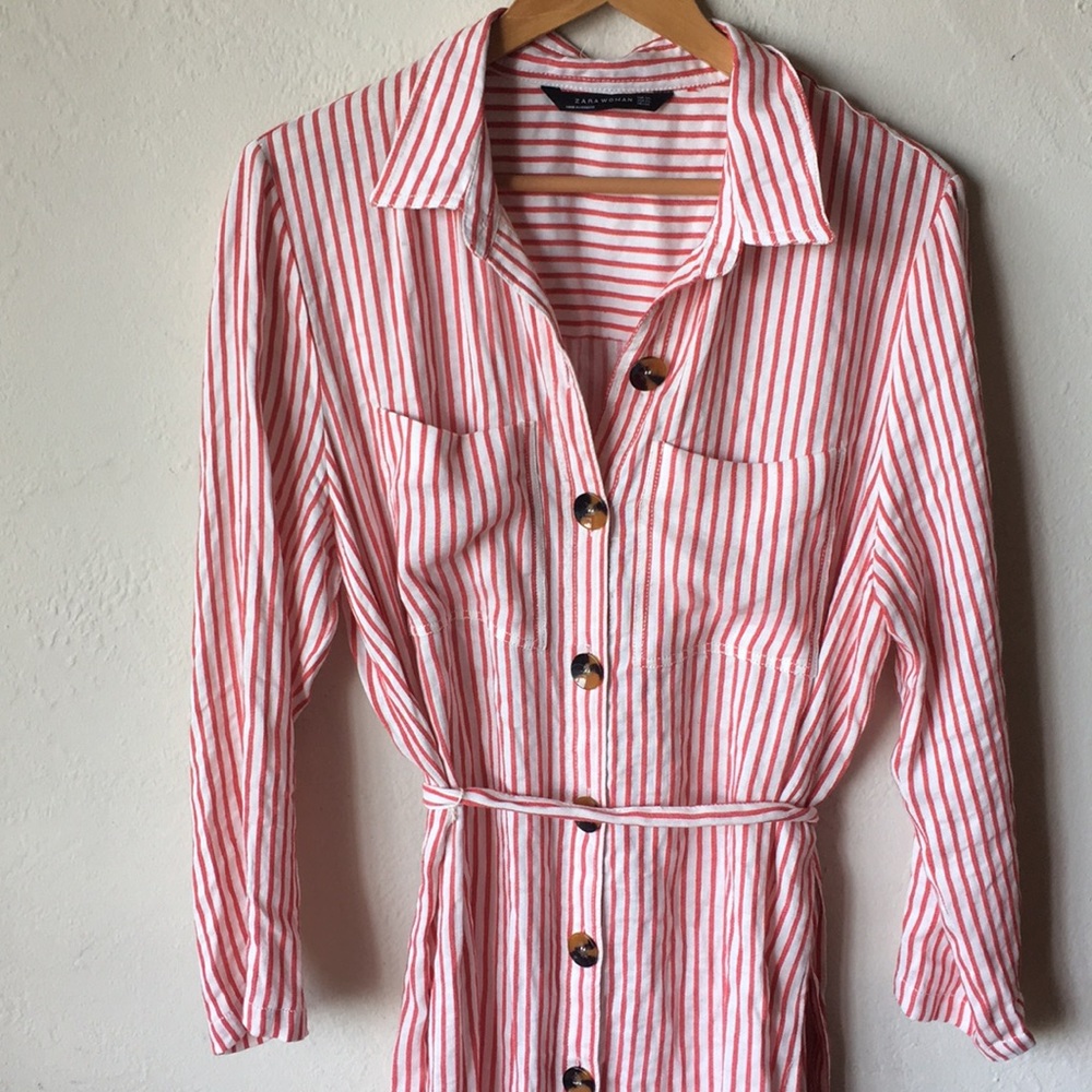 Long button up red and white stripped sun dress